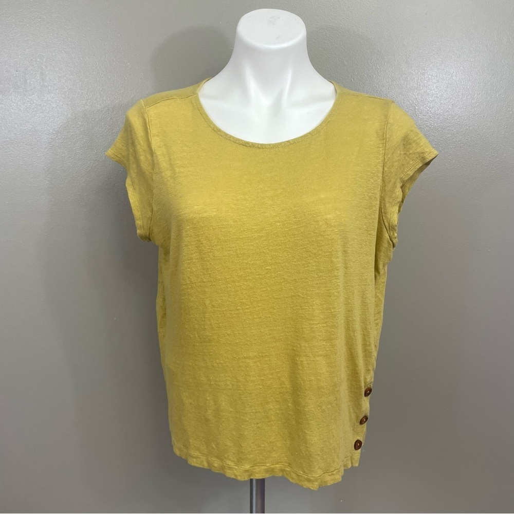 TAHARI women’s size Large 100% LINEN Short Sleeve Top mustard yellow beach